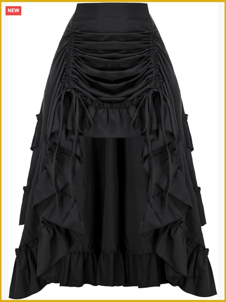 Gothic Steampunk High-Low Bustle Skirt With Drawstring